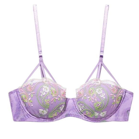Savage xFenty bohemian Paisley, embroidered cage bra size 38B lavender purple - Picture 2 of 8
